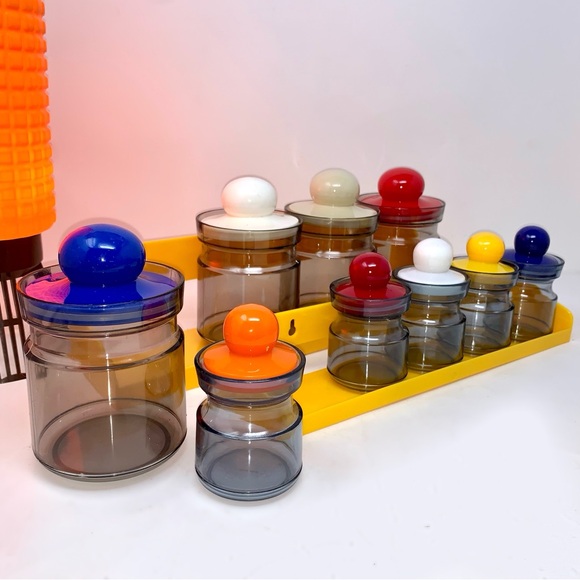 v i n t a g e :: Bright Midcentury 5 Storage Jar Set Shelf Apothecary Bath - Picture 10 of 14